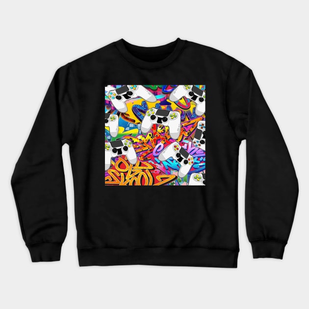 Gamer Graphic Design Game Controller Graffiti Psychedelic Pop Art Gaming Crewneck Sweatshirt by tamdevo1